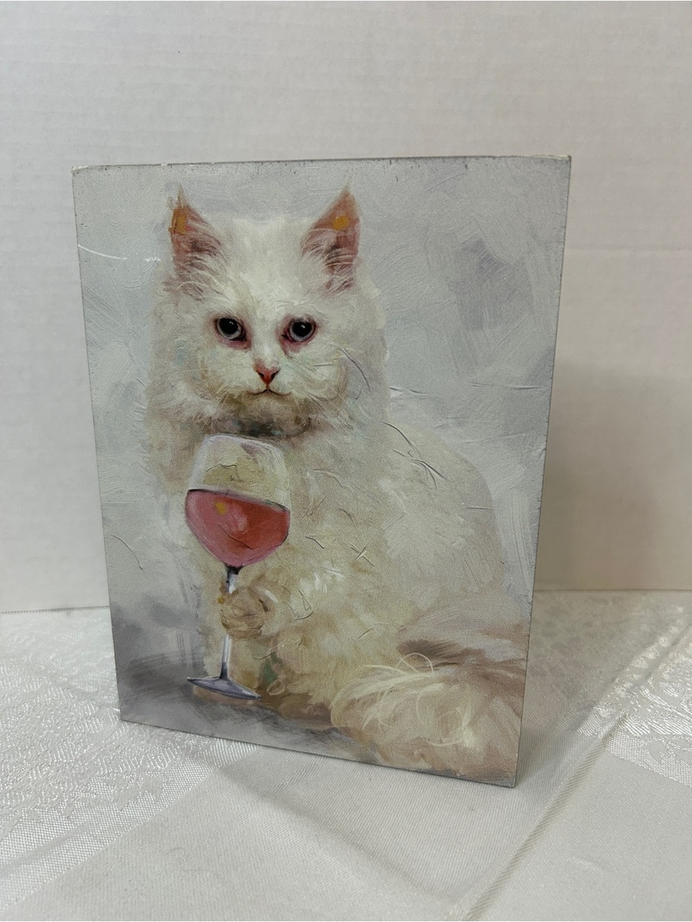White Cat Pet Art Block - Decorative Cat Print